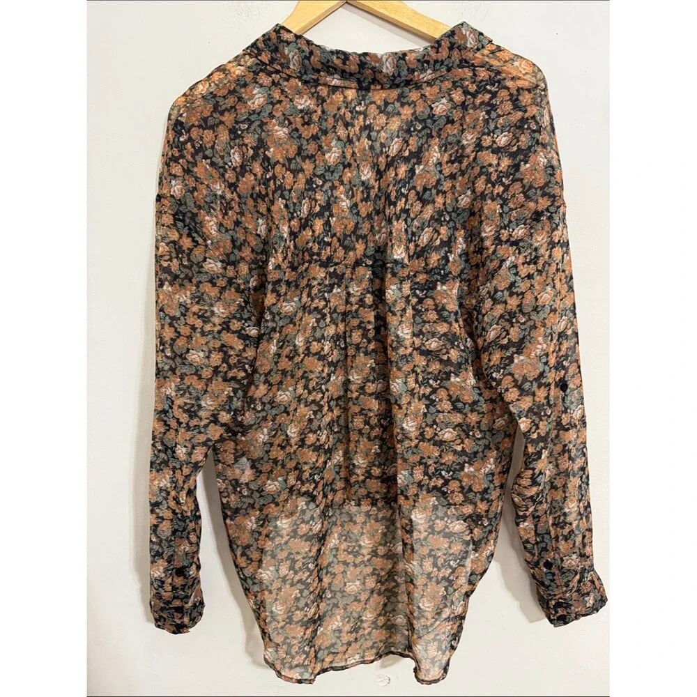 VTG Free People Easy Ride Floral Sheer Button-Front Blouse S Whimsigoth Cottage